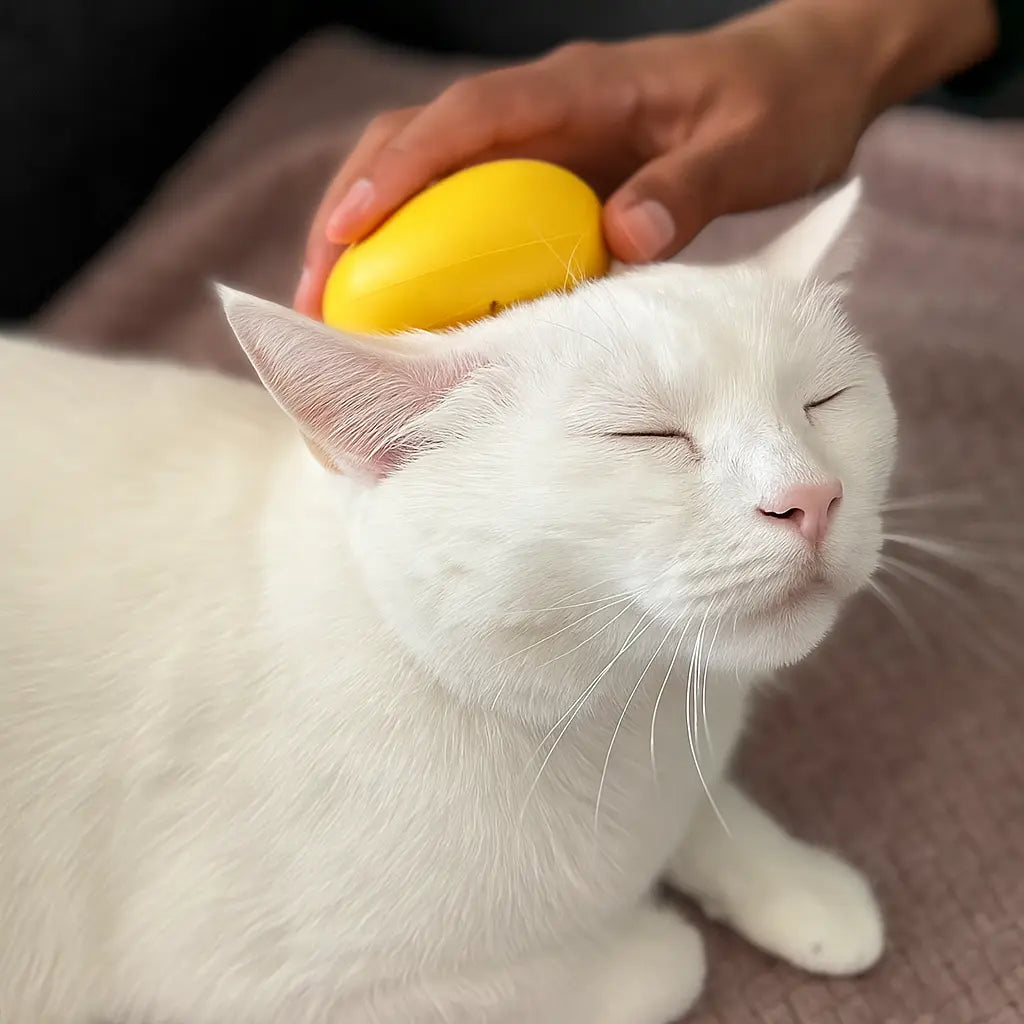 Brosse spéciale poils de chat - brossage d'un chat blanc