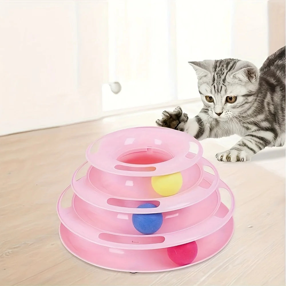 Jouet interactif pour chat à 3 niveaux avec balles colorées – exercice mental et physique, jeu de puzzle amusant pour chats actifs. Coeur de Chat de couelur rose