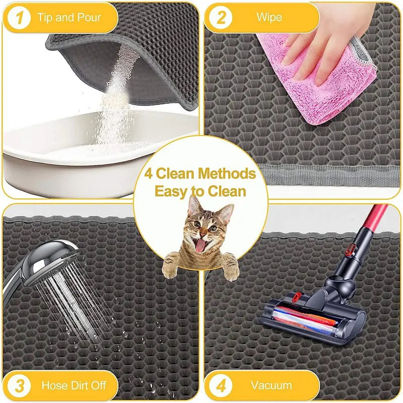 Tapis de litière pour chat – Double couche anti-déversement – Accessoire bac à litière pour chat propre Coeur de Chat