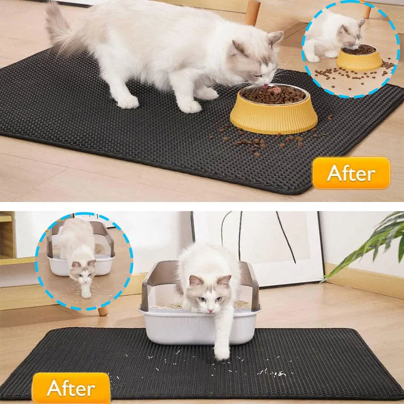 Tapis de litière pour chat – Double couche anti-déversement – Accessoire bac à litière pour chat propre Coeur de Chat