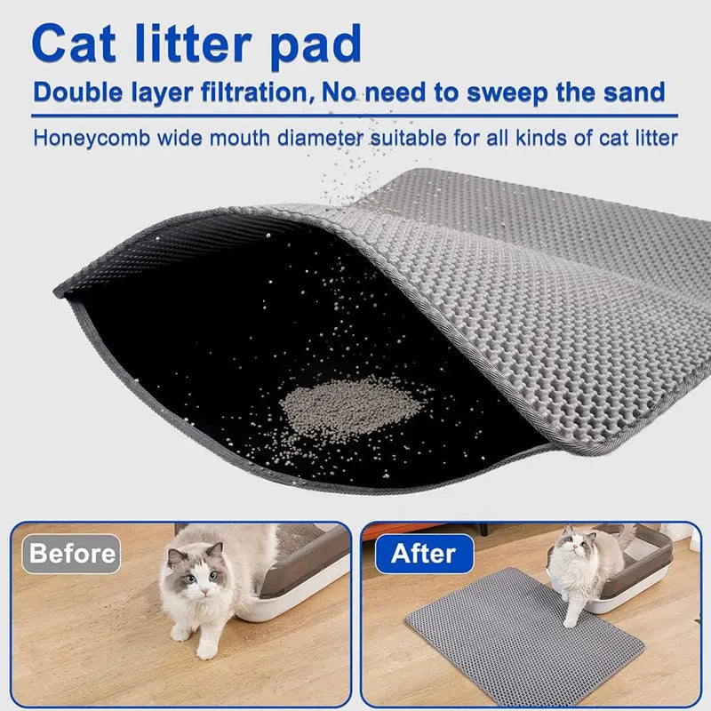 Tapis de litière pour chat – Double couche anti-déversement – Accessoire bac à litière pour chat propre Coeur de Chat
