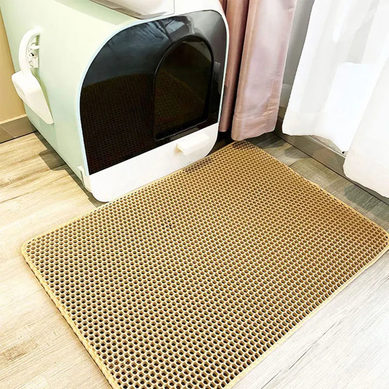 Tapis de litière pour chat – Double couche anti-déversement – Accessoire bac à litière pour chat propre Coeur de Chat
