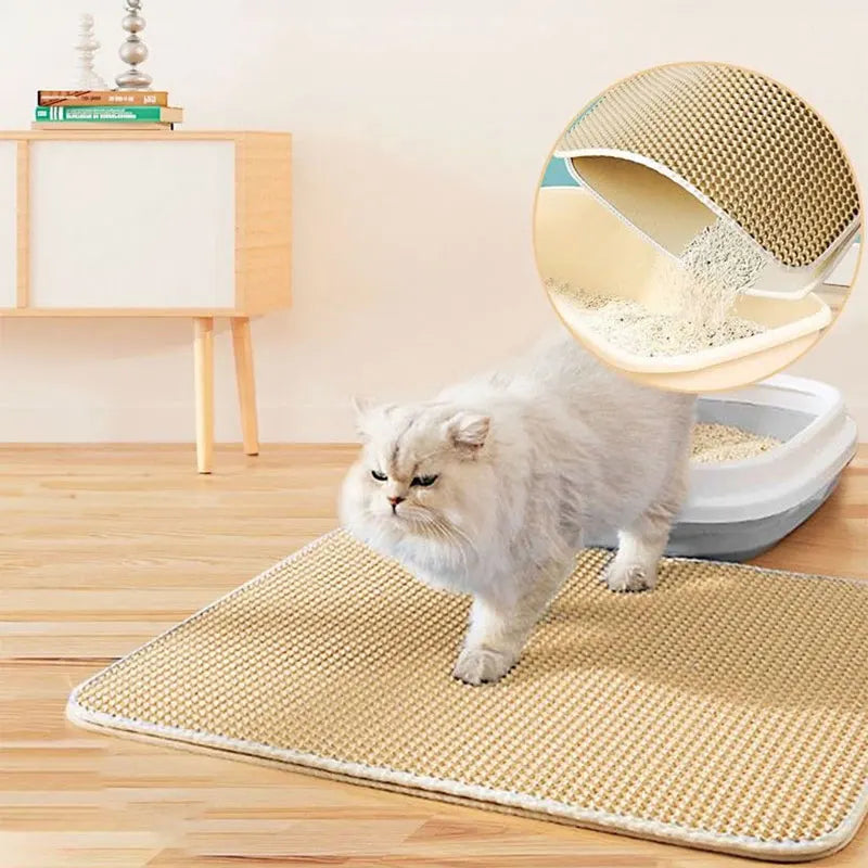 Tapis de litière pour chat – Double couche anti-déversement – Accessoire bac à litière pour chat propre Coeur de Chat