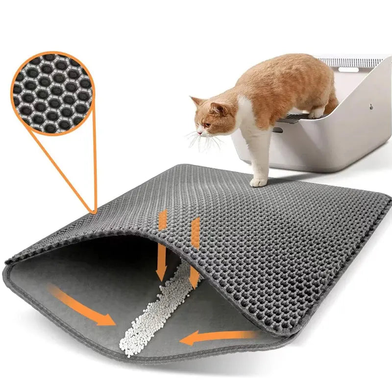 Tapis de litière pour chat – Double couche anti-déversement – Accessoire bac à litière pour chat propre Coeur de Chat