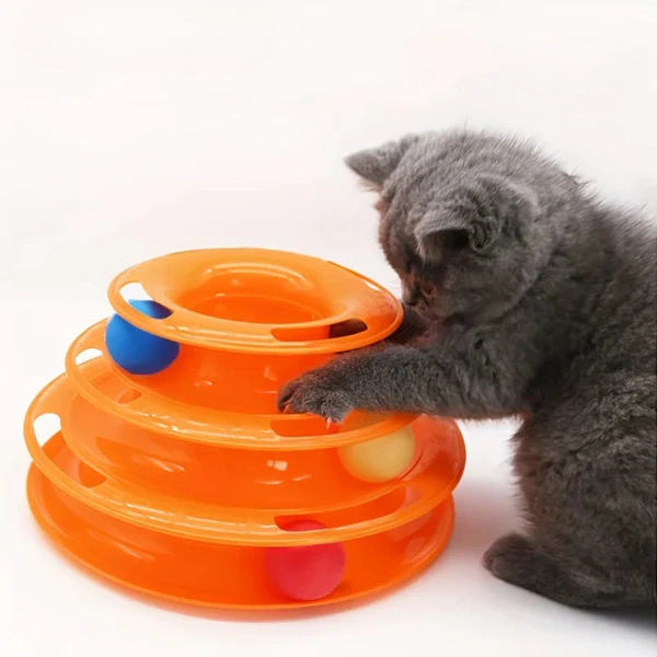 Jouet interactif pour chat à 3 niveaux avec balles colorées Coeur de Chat de couleur orange
