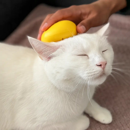 Brosse spéciale poils de chat - brossage d'un chat blanc