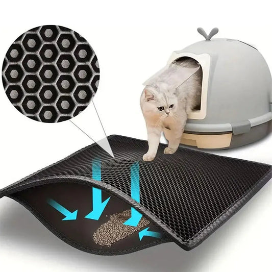 Tapis de litière pour chat – Double couche anti-déversement – Accessoire bac à litière pour chat propre Coeur de Chat