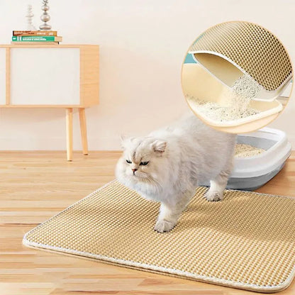 Tapis de litière pour chat – Double couche anti-déversement – Accessoire bac à litière pour chat propre Coeur de Chat